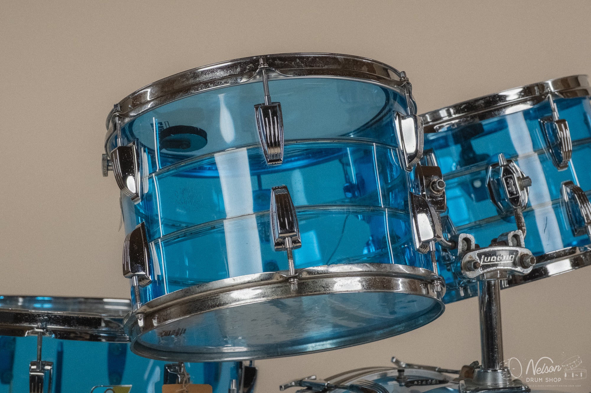 1970s Ludwig Vistalite Tivoli Pattern A 'Big Beat' in Blue/Blue/Blue - 14x22, 16x16, 9x13, 8x12, 5x14sn