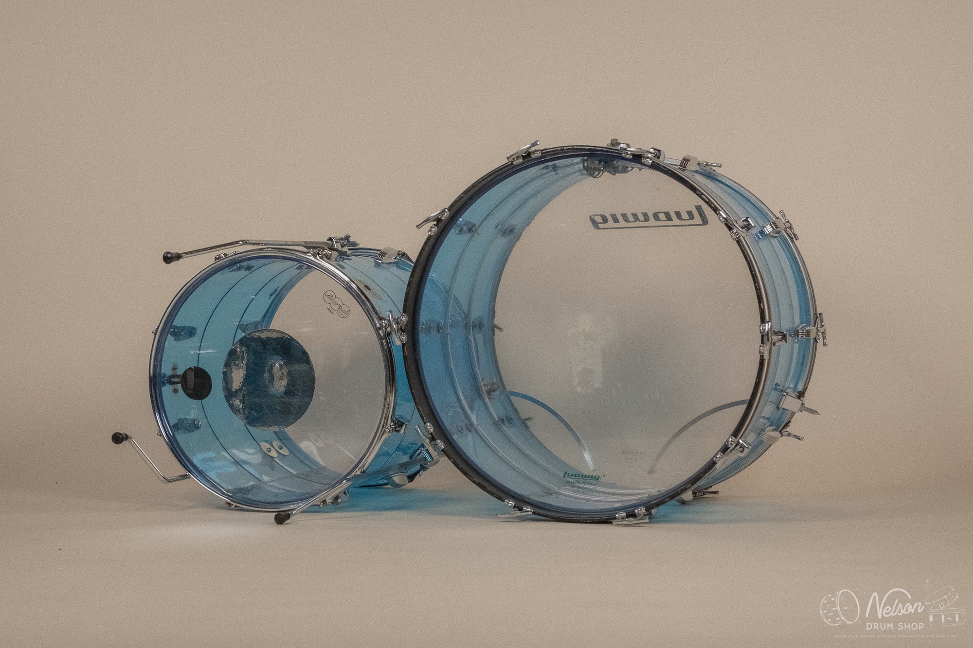 1970s Ludwig Vistalite Tivoli Pattern A 'Big Beat' in Blue/Blue/Blue - 14x22, 16x16, 9x13, 8x12, 5x14sn