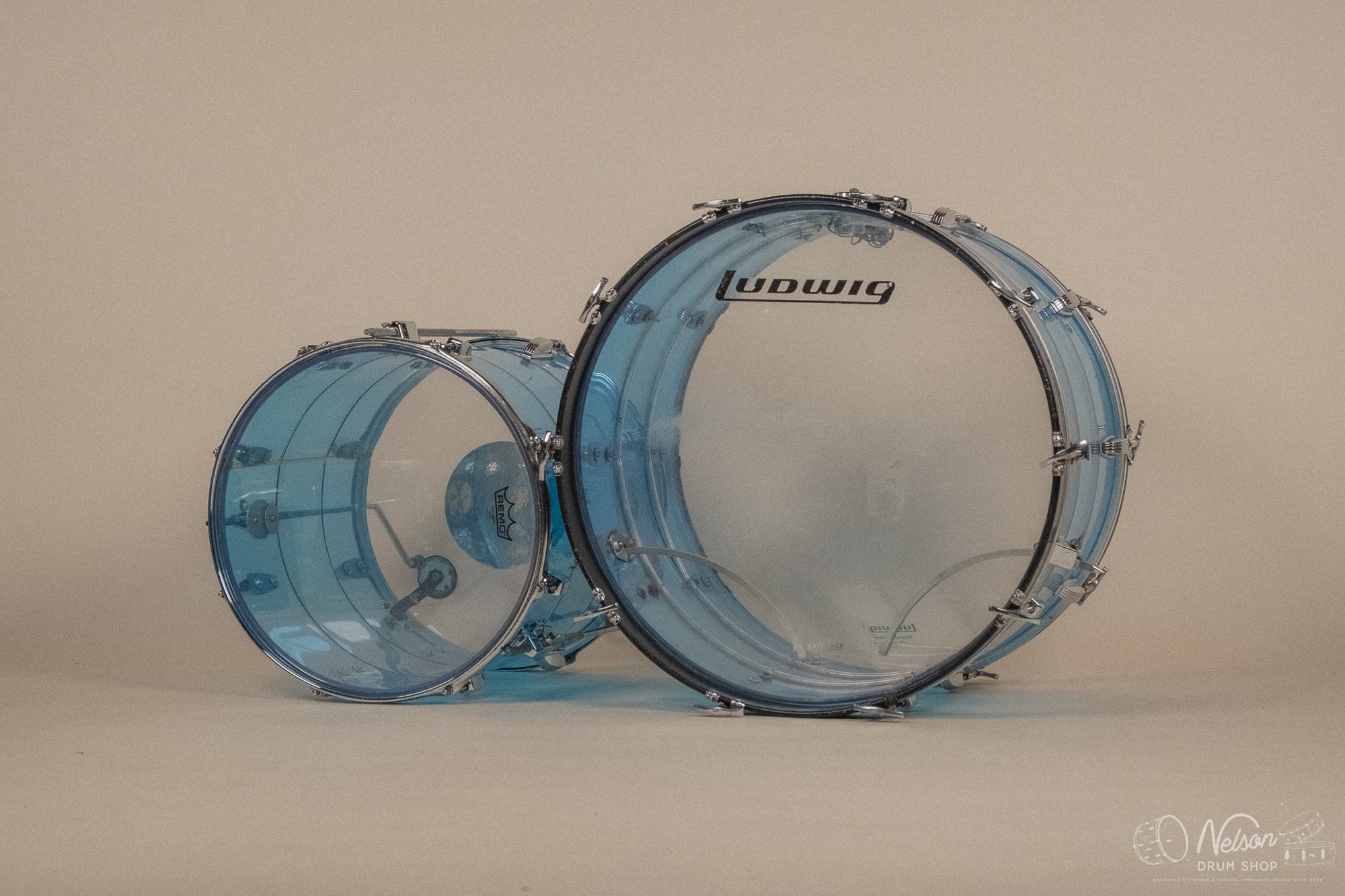1970s Ludwig Vistalite Tivoli Pattern A 'Big Beat' in Blue/Blue/Blue - 14x22, 16x16, 9x13, 8x12, 5x14sn