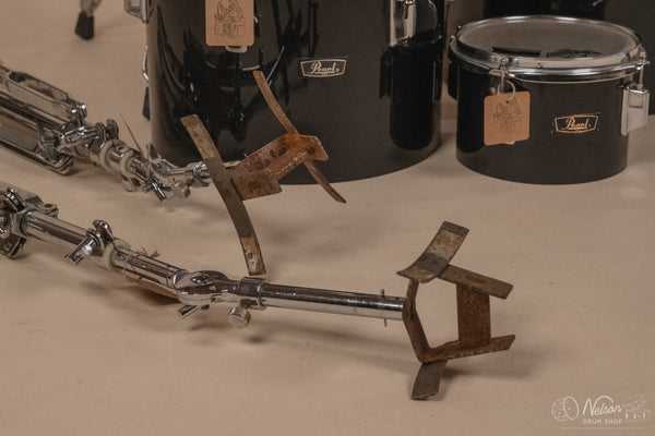 1970's Pearl Fiberglass Concert Tom Set in Black Gloss w/ Stands - 6, 8, 10, 12, 13, 14, 15, 16