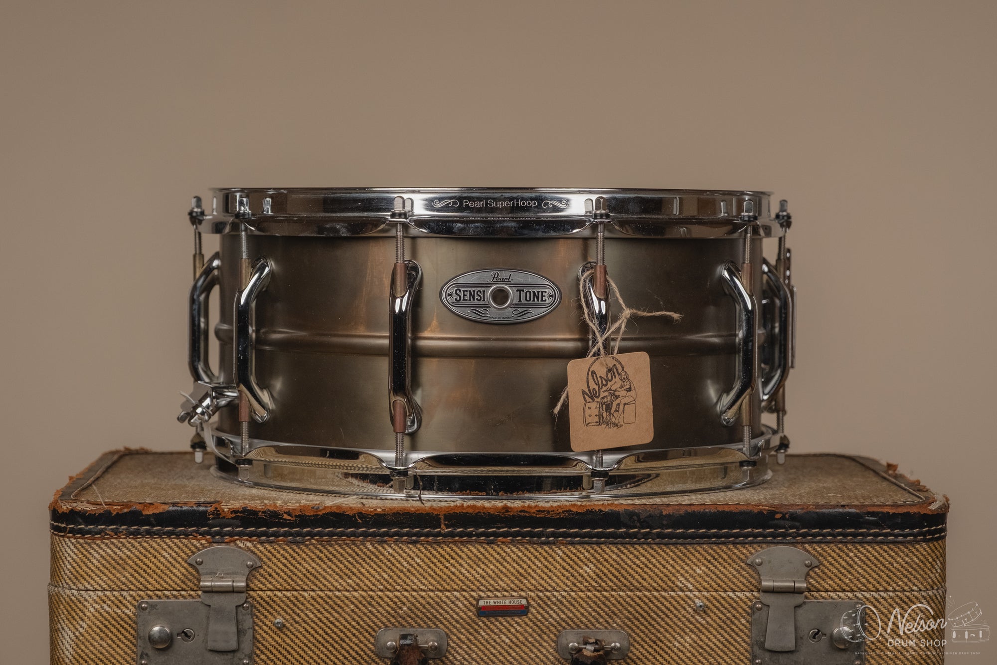 Used Pearl Sensitone Beaded Brass Snare Drum - 6.5x14