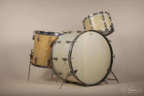 1940s/50s Slingerland 'Gene Krupa Deluxe Radio King' in White Marine Pearl - 14x24, 16x16, 9x13