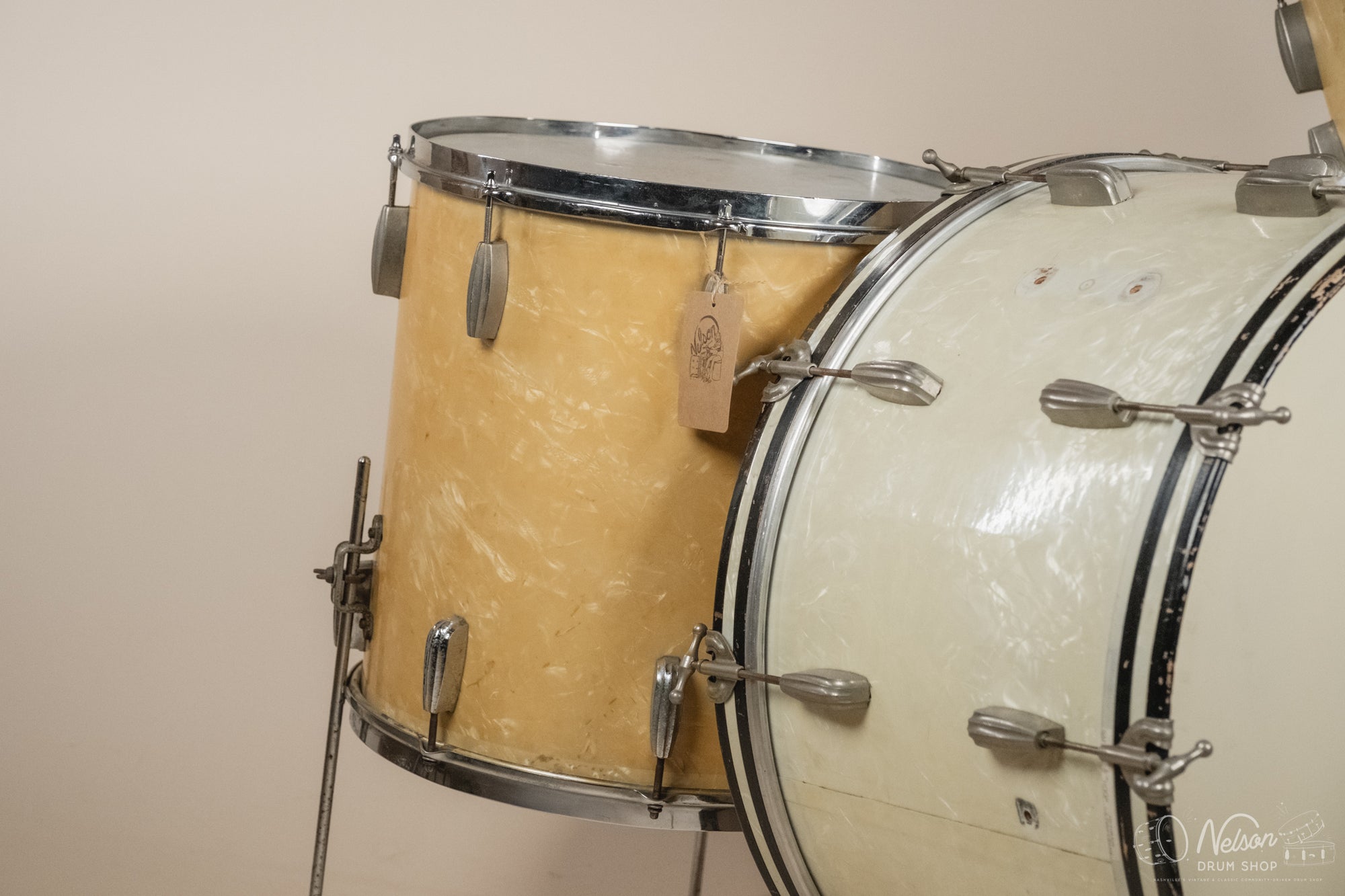 1940s/50s Slingerland 'Gene Krupa Deluxe Radio King' in White Marine Pearl - 14x24, 16x16, 9x13