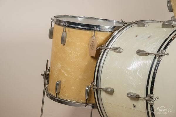 1940s/50s Slingerland 'Gene Krupa Deluxe Radio King' in White Marine Pearl - 14x24, 16x16, 9x13