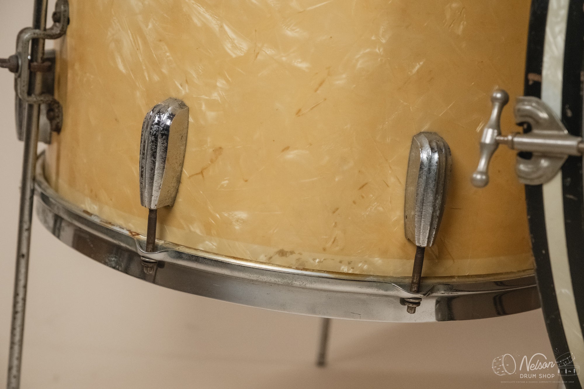 1940s/50s Slingerland 'Gene Krupa Deluxe Radio King' in White Marine Pearl - 14x24, 16x16, 9x13