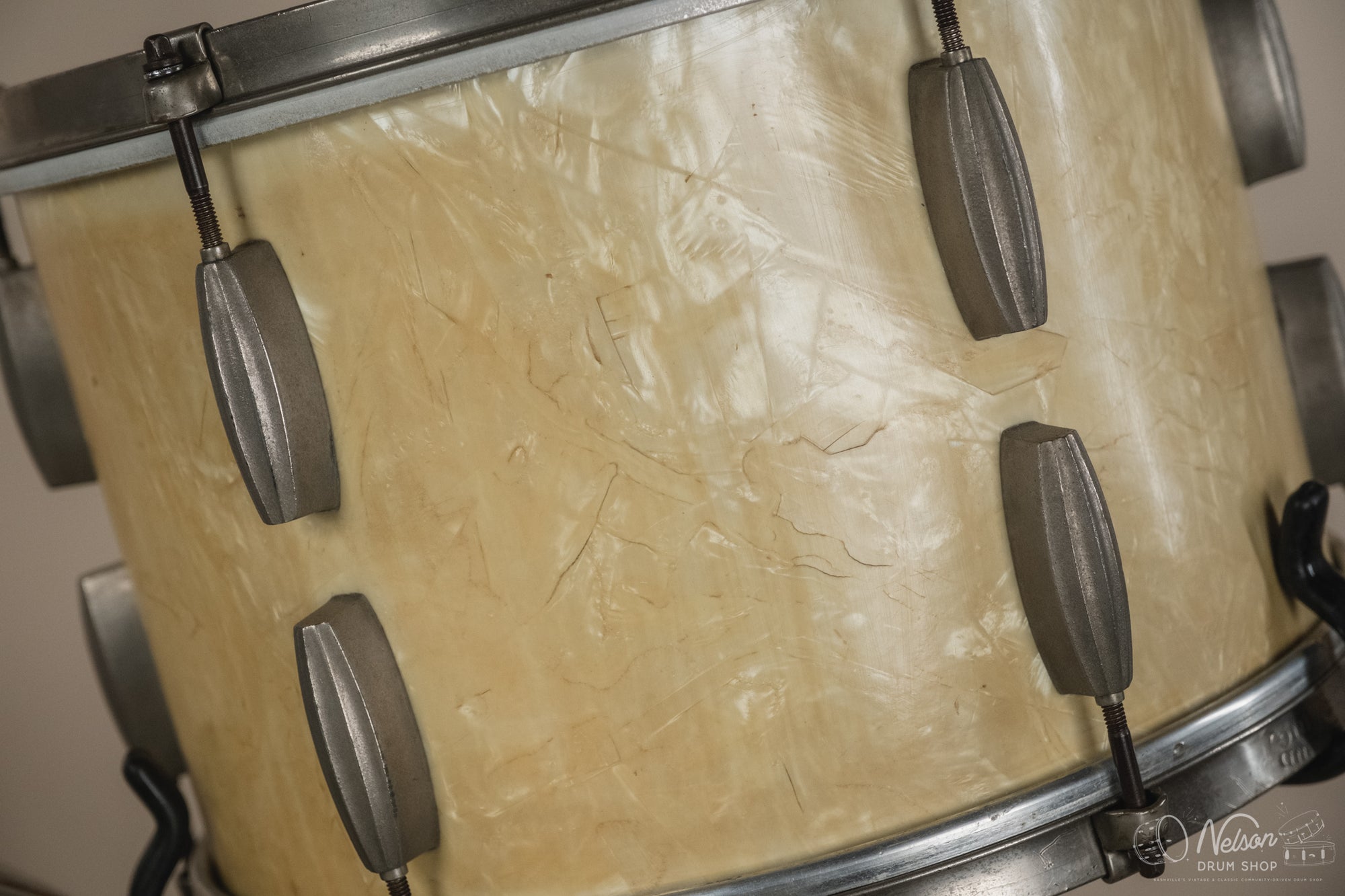 1940s/50s Slingerland 'Gene Krupa Deluxe Radio King' in White Marine Pearl - 14x24, 16x16, 9x13