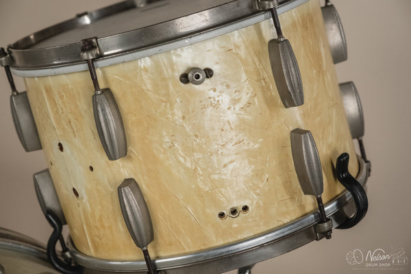 1940s/50s Slingerland 'Gene Krupa Deluxe Radio King' in White Marine Pearl - 14x24, 16x16, 9x13