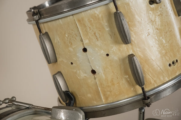1940s/50s Slingerland 'Gene Krupa Deluxe Radio King' in White Marine Pearl - 14x24, 16x16, 9x13