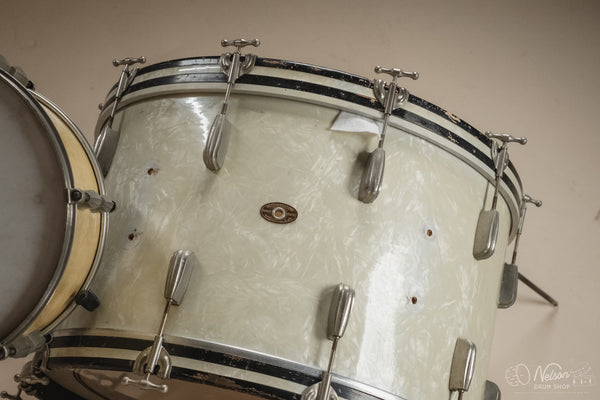 1940s/50s Slingerland 'Gene Krupa Deluxe Radio King' in White Marine Pearl - 14x24, 16x16, 9x13