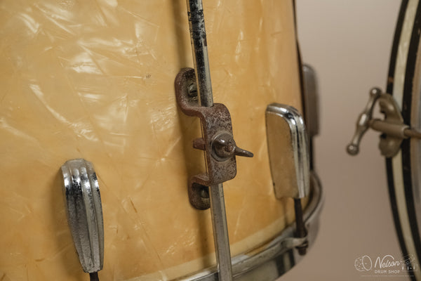 1940s/50s Slingerland 'Gene Krupa Deluxe Radio King' in White Marine Pearl - 14x24, 16x16, 9x13