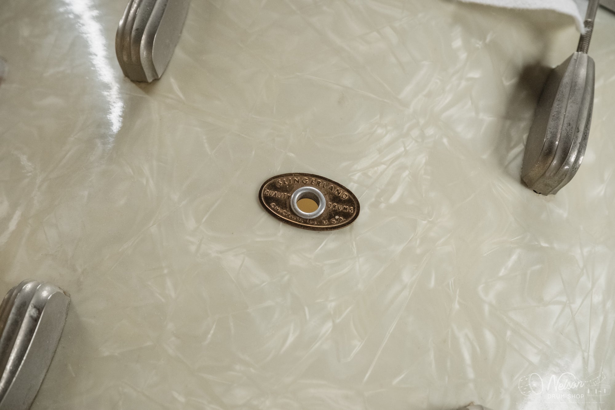 1940s/50s Slingerland 'Gene Krupa Deluxe Radio King' in White Marine Pearl - 14x24, 16x16, 9x13