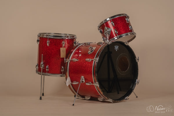 May 1962 Slingerland 'Modern Jazz Outfit' No. 9N in Red Sparkle - 14x20, 8x12, 14x14