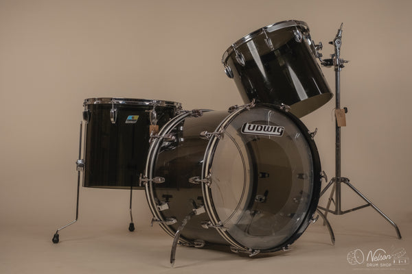 Late 1970s Ludwig Power Concert Kit in Smoke Vistalite - 16x24, 15x16, 16x18
