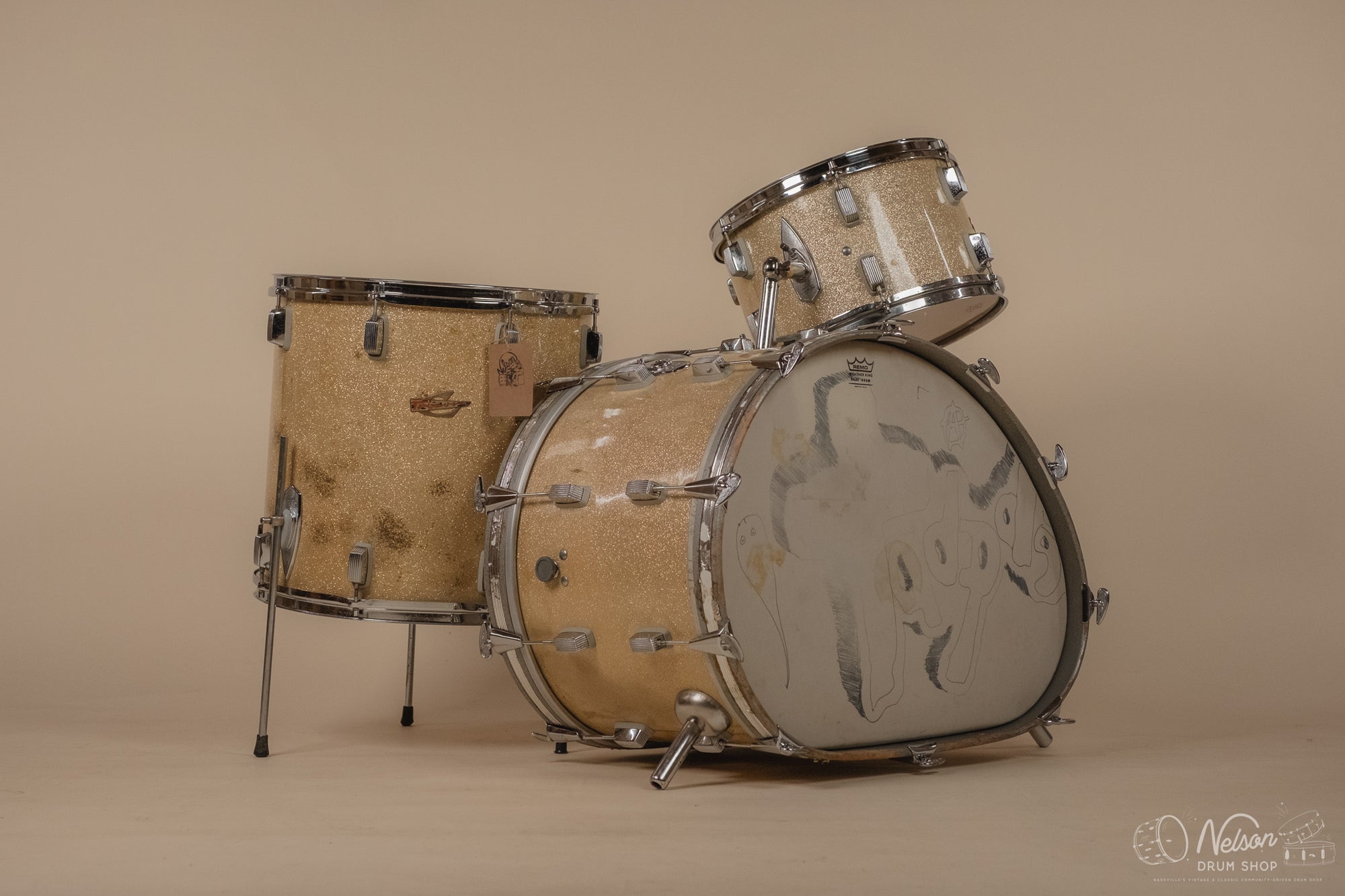 1960s Trixon 'Speedfire' in Golden Glass Sparkle - 14x16/20, 9x13, 16x16