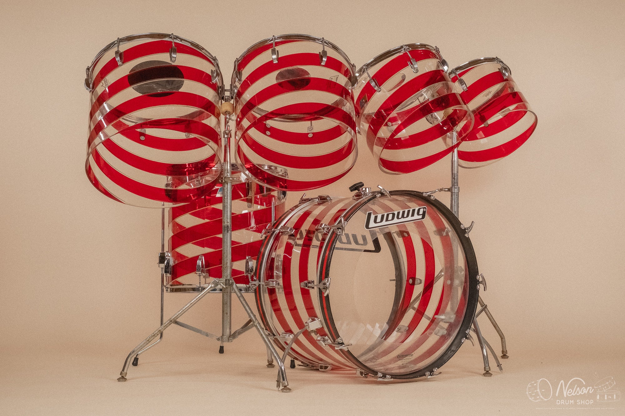 1970s Ludwig Vistalite Pattern C in Red/Clear - 14x22, 9x13ct, 10x14ct, 12x15ct, 14x16ct, 16x16