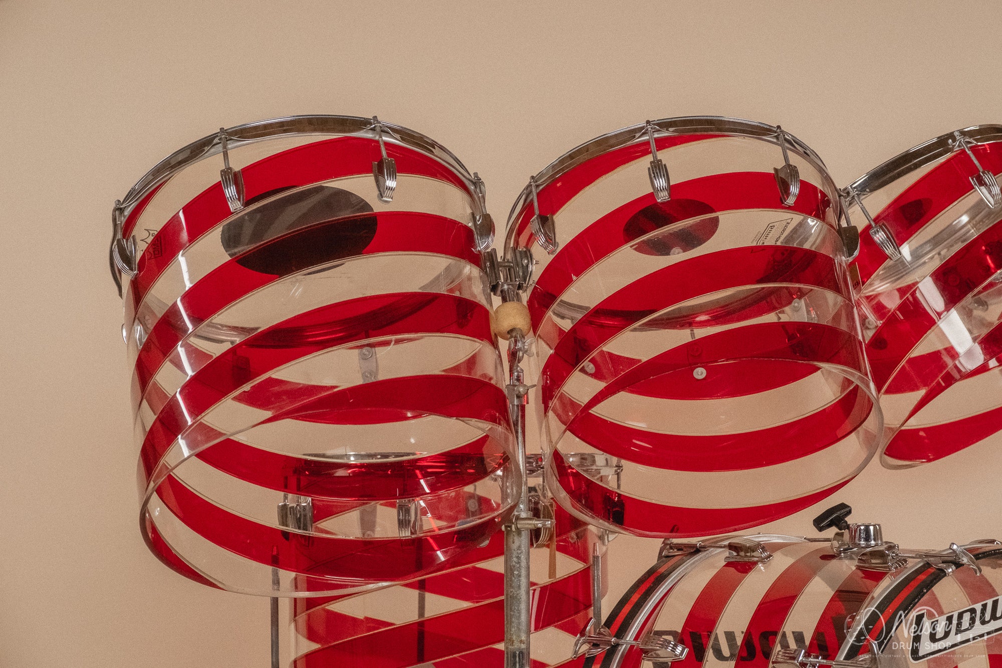 1970s Ludwig Vistalite Pattern C in Red/Clear - 14x22, 9x13ct, 10x14ct, 12x15ct, 14x16ct, 16x16