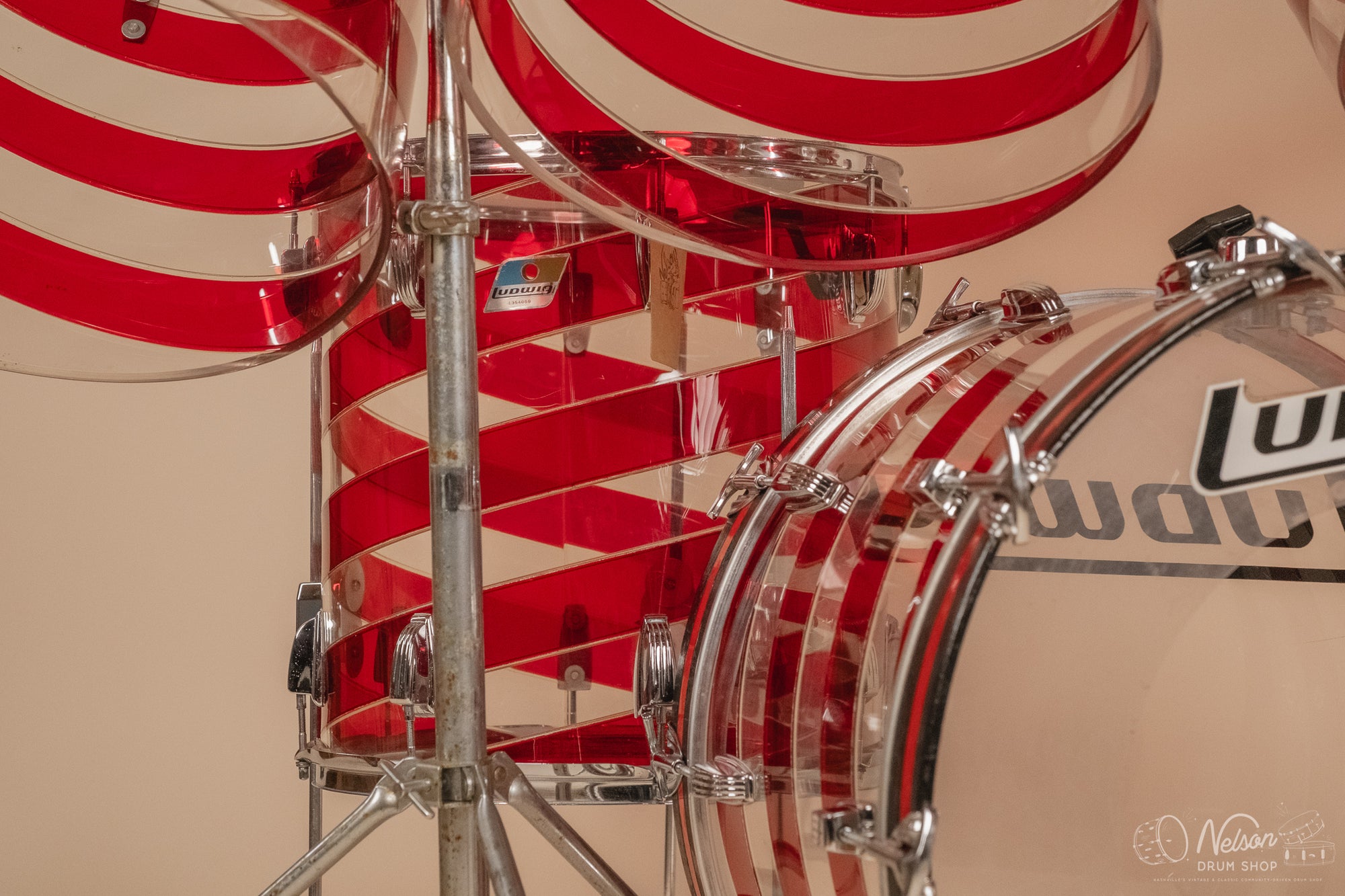 1970s Ludwig Vistalite Pattern C in Red/Clear - 14x22, 9x13ct, 10x14ct, 12x15ct, 14x16ct, 16x16