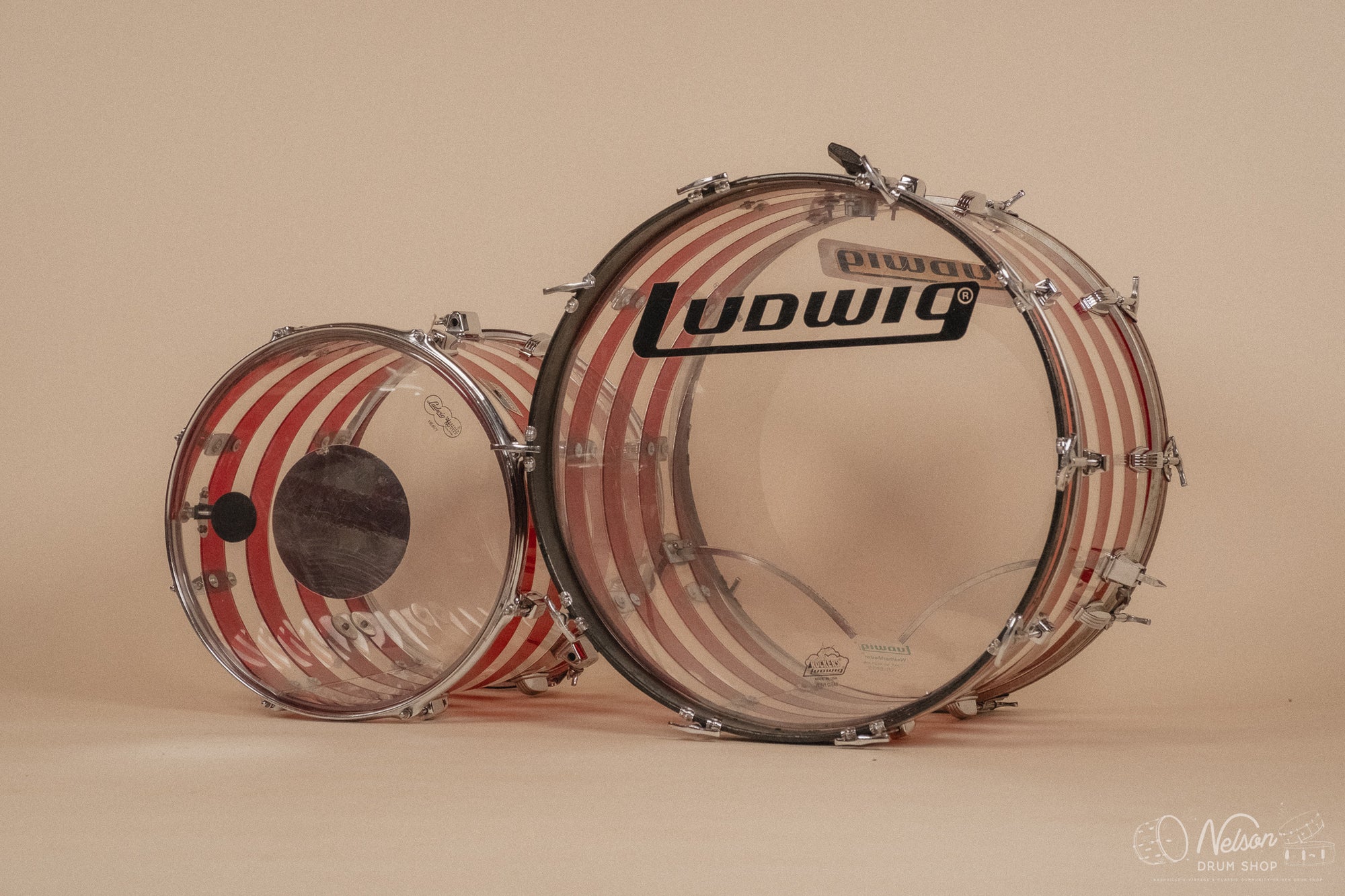 1970s Ludwig Vistalite Pattern C in Red/Clear - 14x22, 9x13ct, 10x14ct, 12x15ct, 14x16ct, 16x16