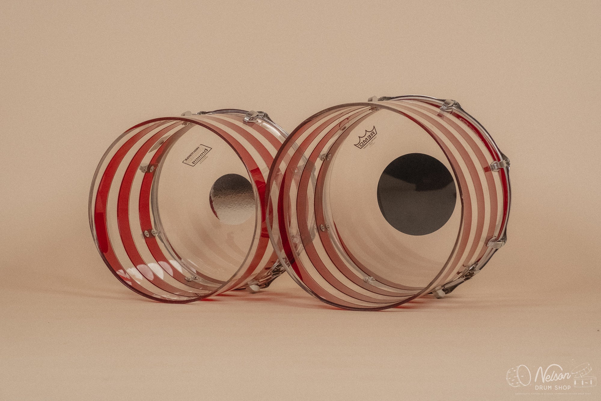 1970s Ludwig Vistalite Pattern C in Red/Clear - 14x22, 9x13ct, 10x14ct, 12x15ct, 14x16ct, 16x16