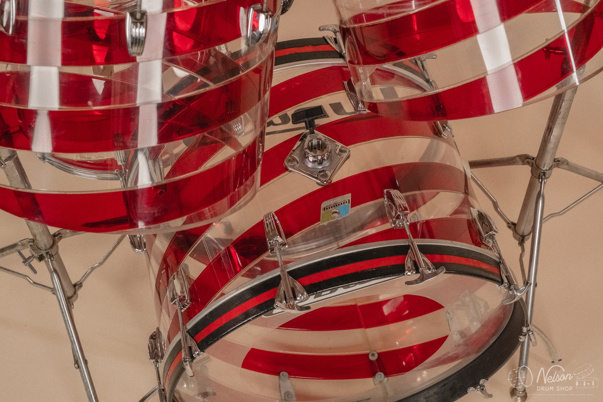 1970s Ludwig Vistalite Pattern C in Red/Clear - 14x22, 9x13ct, 10x14ct, 12x15ct, 14x16ct, 16x16