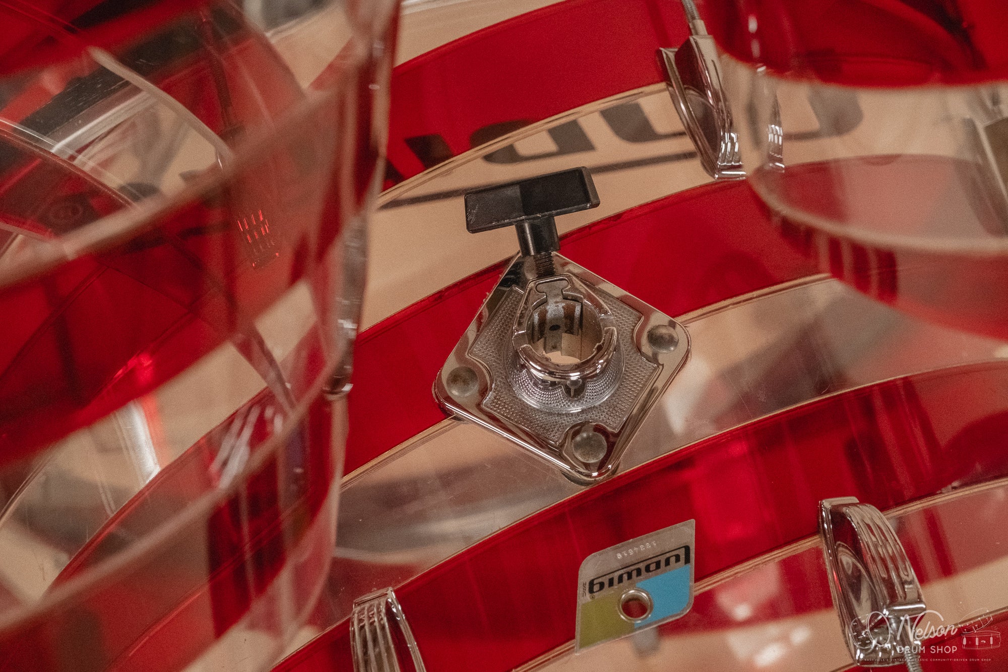 1970s Ludwig Vistalite Pattern C in Red/Clear - 14x22, 9x13ct, 10x14ct, 12x15ct, 14x16ct, 16x16