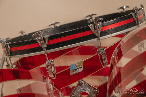 1970s Ludwig Vistalite Pattern C in Red/Clear - 14x22, 9x13ct, 10x14ct, 12x15ct, 14x16ct, 16x16