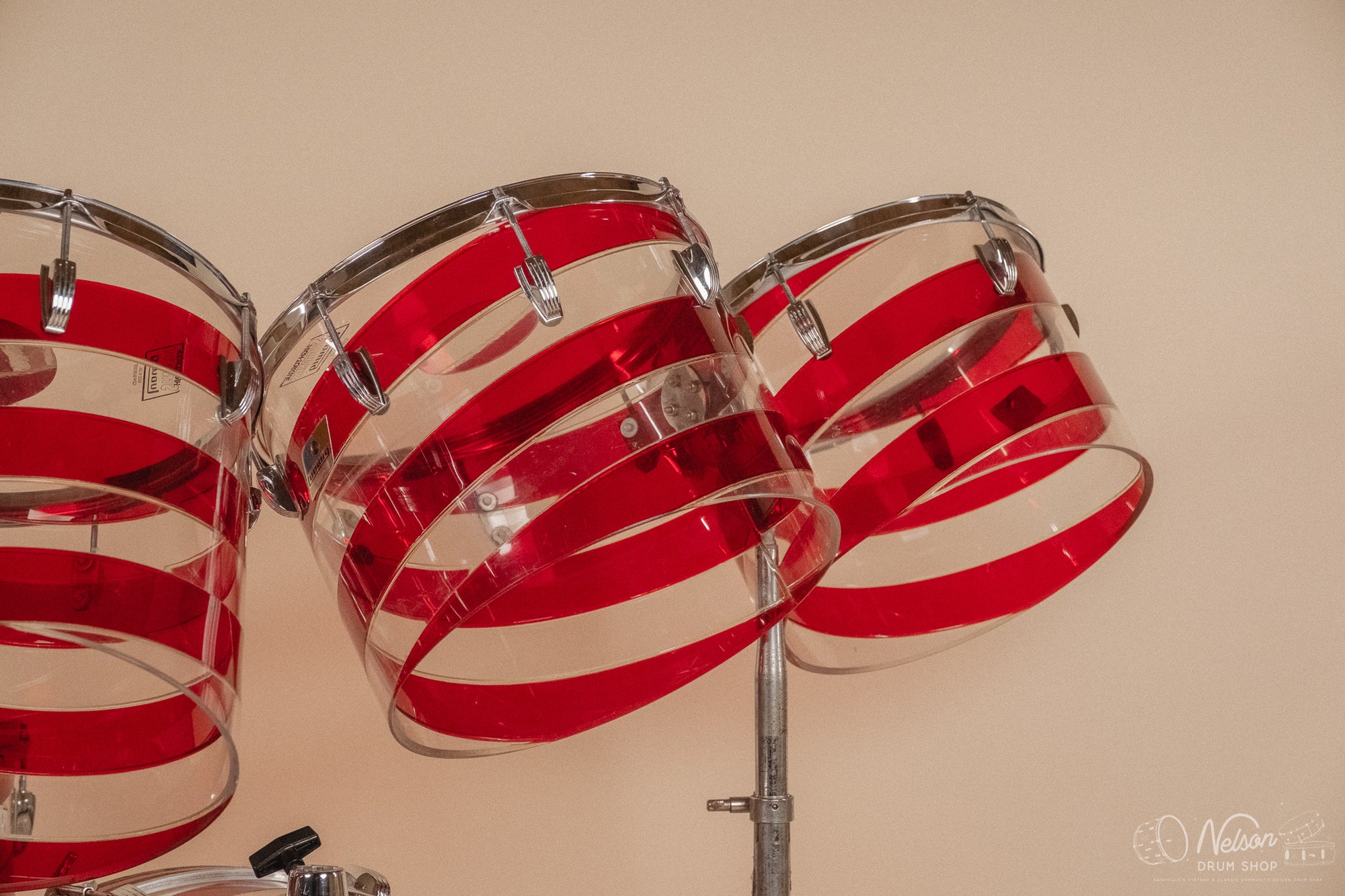 1970s Ludwig Vistalite Pattern C in Red/Clear - 14x22, 9x13ct, 10x14ct, 12x15ct, 14x16ct, 16x16