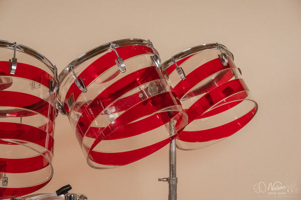 1970s Ludwig Vistalite Pattern C in Red/Clear - 14x22, 9x13ct, 10x14ct, 12x15ct, 14x16ct, 16x16