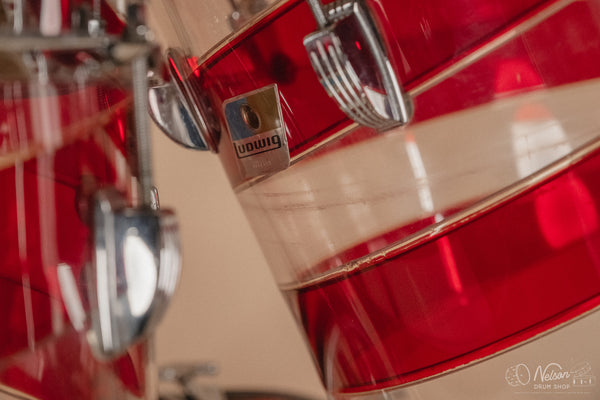 1970s Ludwig Vistalite Pattern C in Red/Clear - 14x22, 9x13ct, 10x14ct, 12x15ct, 14x16ct, 16x16