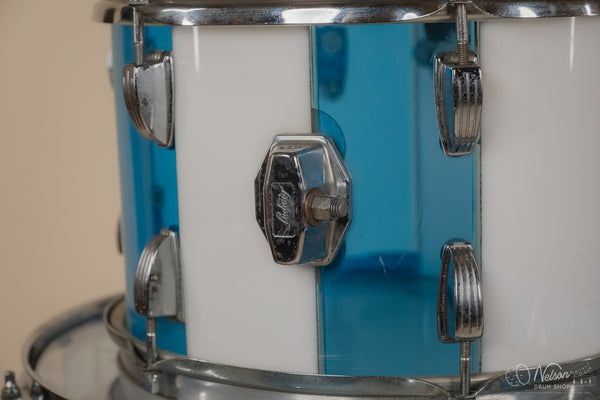 1970s Ludwig Vistalite 'Pattern F' in Blue & White - 14x22, 8x12, 16x16