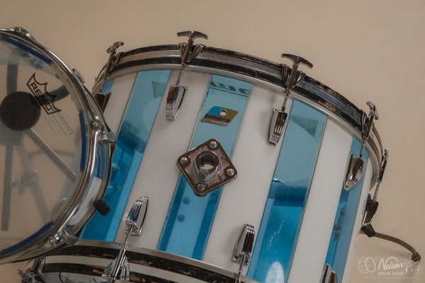 1970s Ludwig Vistalite 'Pattern F' in Blue & White - 14x22, 8x12, 16x16