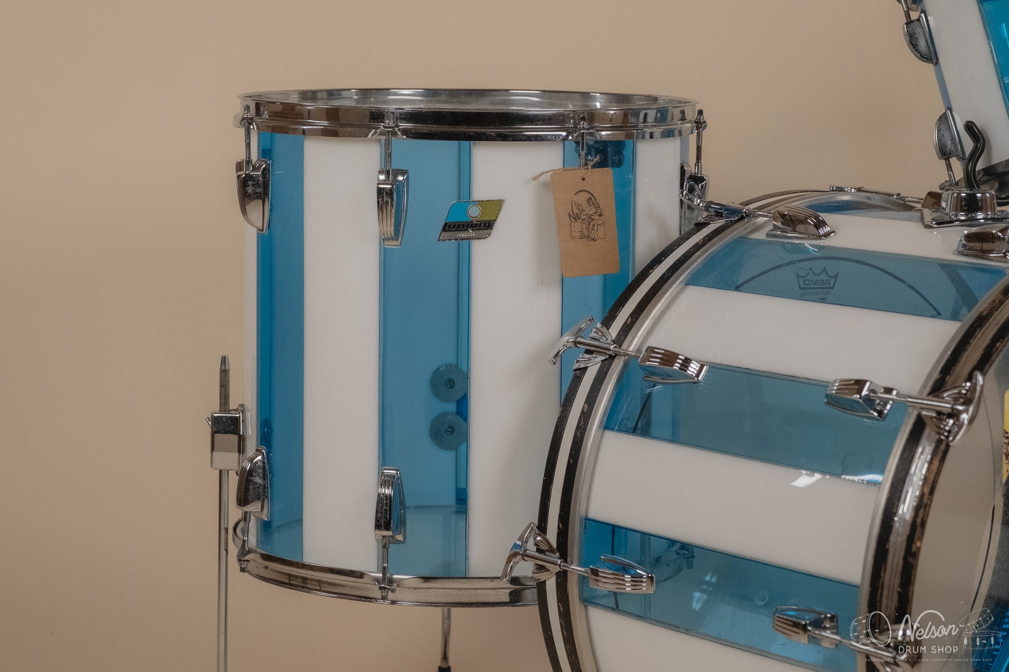 1970s Ludwig Vistalite 'Pattern F' in Blue & White - 14x22, 8x12, 16x16