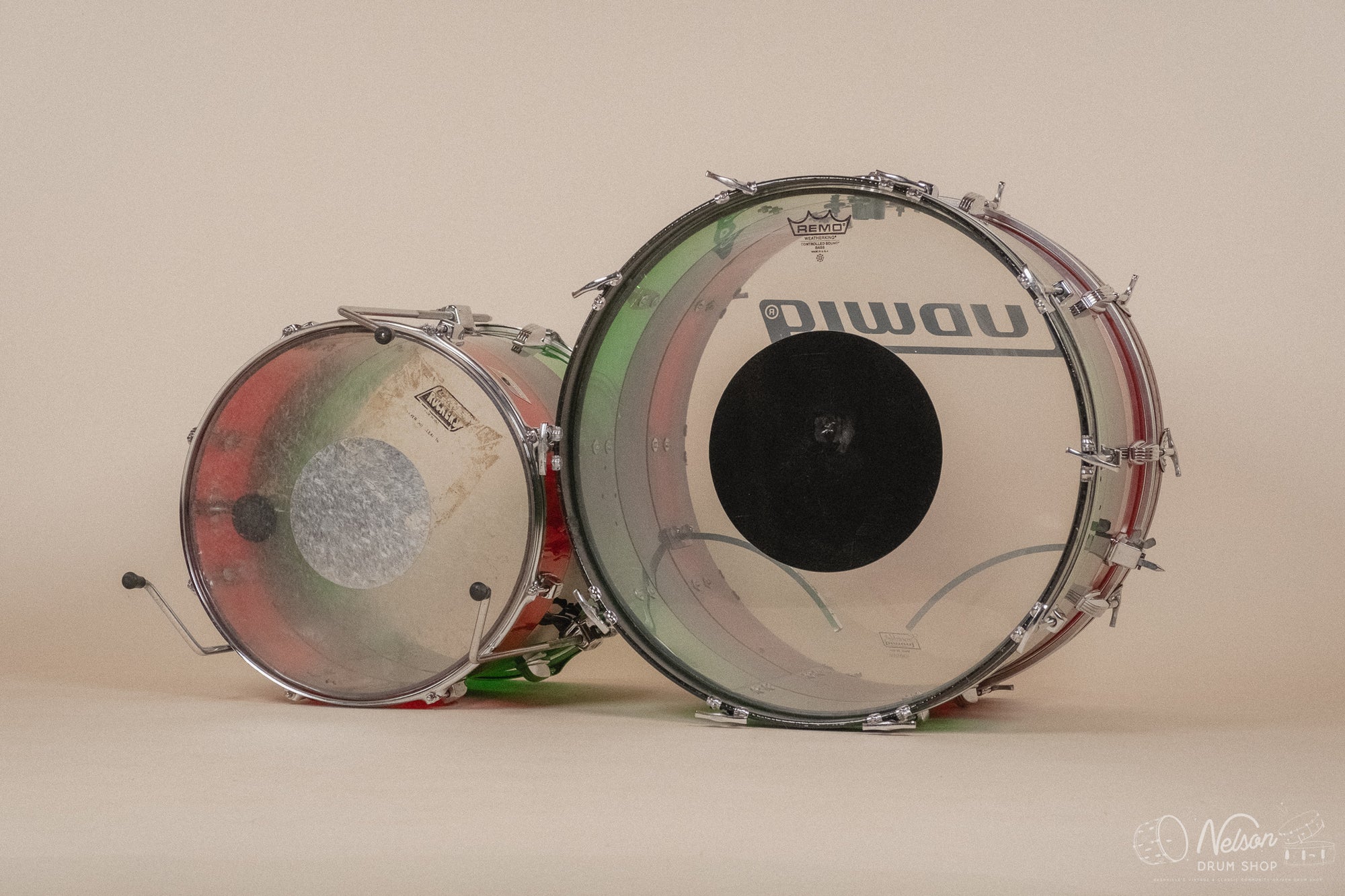 1970s Ludwig Vistalite 'Big Beat' Pattern A in Red/Black/Green - 14x22, 8x12, 9x13, 16x16