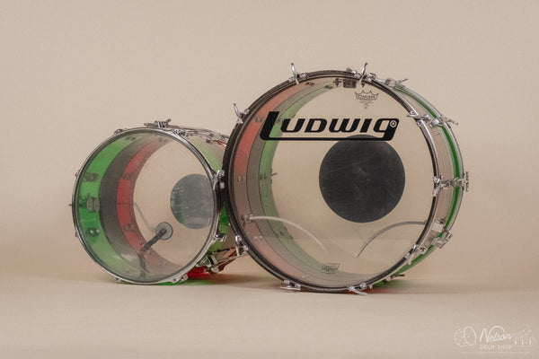 1970s Ludwig Vistalite 'Big Beat' Pattern A in Red/Black/Green - 14x22, 8x12, 9x13, 16x16