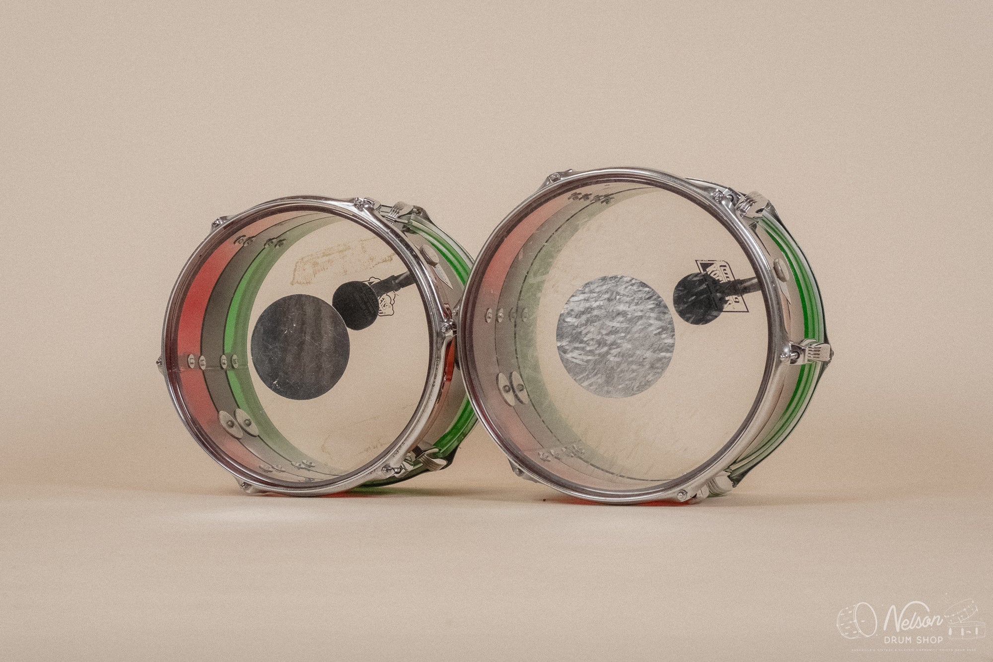 1970s Ludwig Vistalite 'Big Beat' Pattern A in Red/Black/Green - 14x22, 8x12, 9x13, 16x16