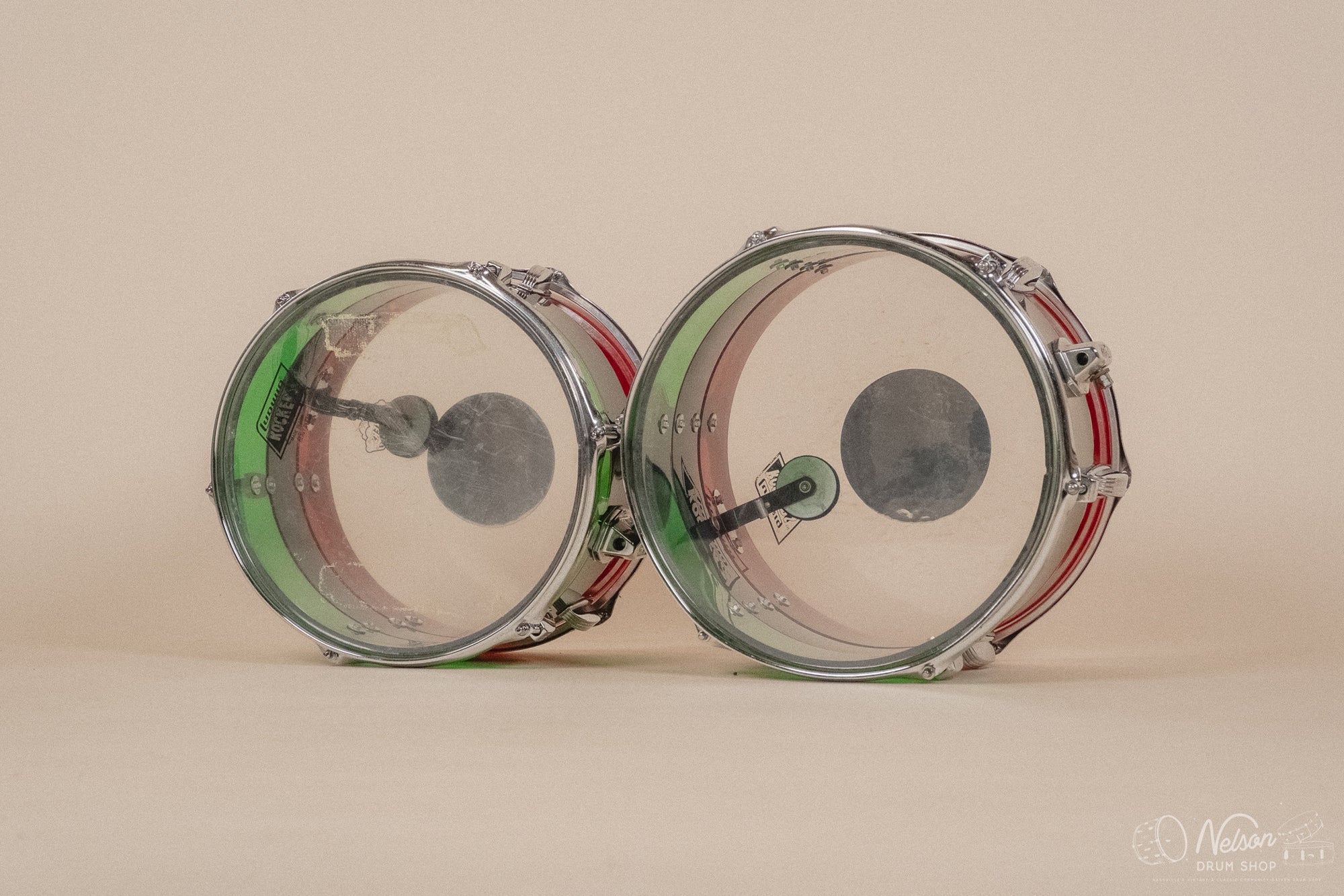 1970s Ludwig Vistalite 'Big Beat' Pattern A in Red/Black/Green - 14x22, 8x12, 9x13, 16x16