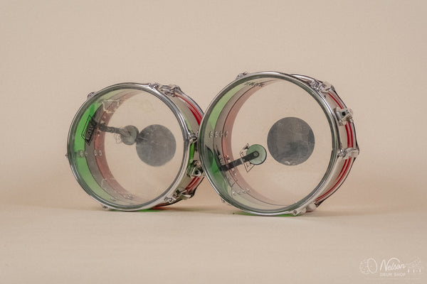 1970s Ludwig Vistalite 'Big Beat' Pattern A in Red/Black/Green - 14x22, 8x12, 9x13, 16x16