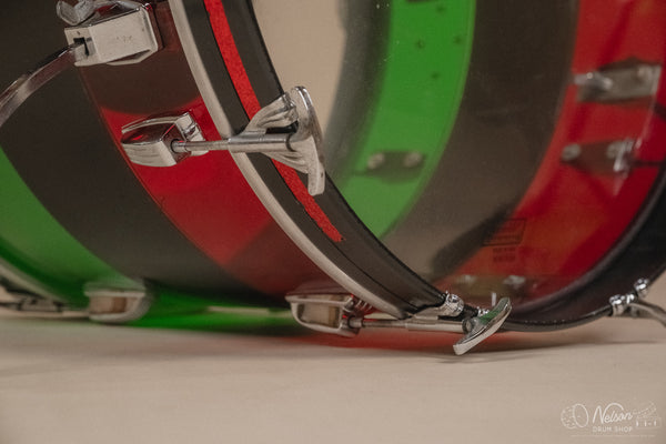 1970s Ludwig Vistalite 'Big Beat' Pattern A in Red/Black/Green - 14x22, 8x12, 9x13, 16x16