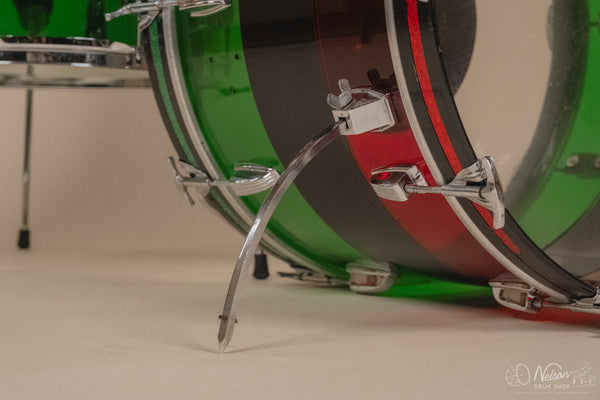 1970s Ludwig Vistalite 'Big Beat' Pattern A in Red/Black/Green - 14x22, 8x12, 9x13, 16x16