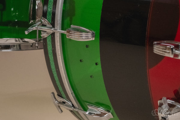 1970s Ludwig Vistalite 'Big Beat' Pattern A in Red/Black/Green - 14x22, 8x12, 9x13, 16x16