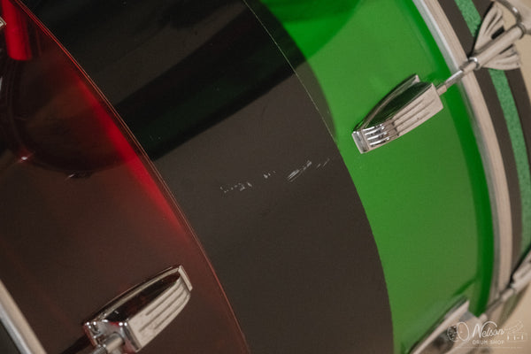 1970s Ludwig Vistalite 'Big Beat' Pattern A in Red/Black/Green - 14x22, 8x12, 9x13, 16x16