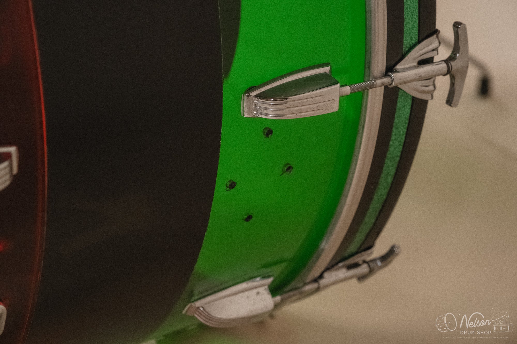 1970s Ludwig Vistalite 'Big Beat' Pattern A in Red/Black/Green - 14x22, 8x12, 9x13, 16x16