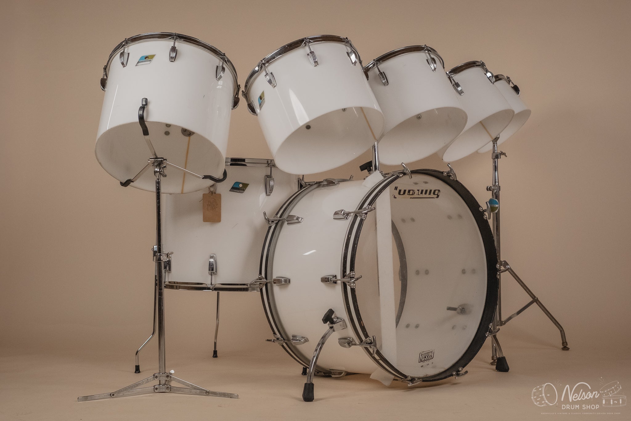 1970s Ludwig 'Power Factory' in White Vistalite - 14x24, 6.5x10