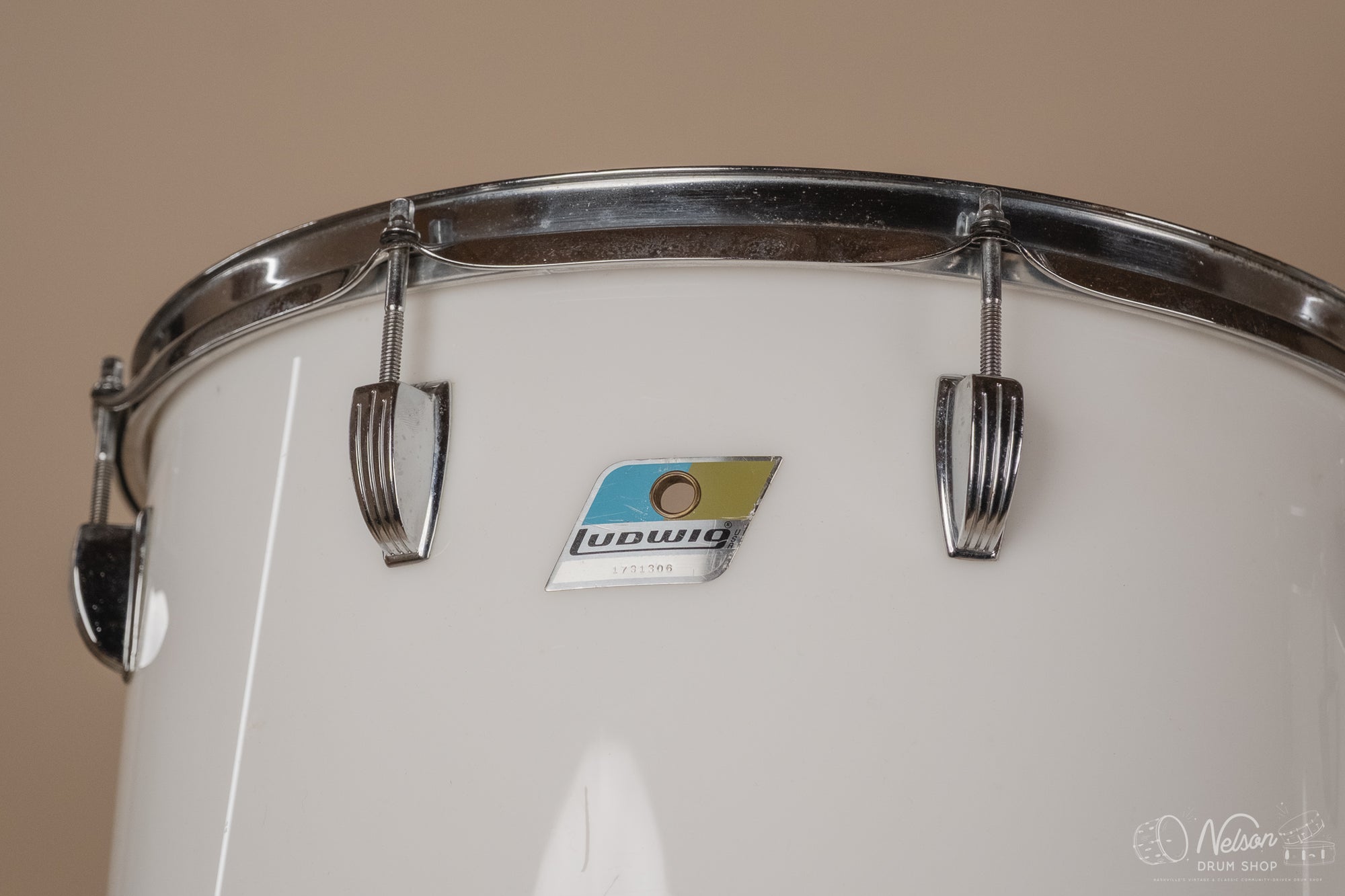 1970's Ludwig 'Power Factory' in White Vistalite - 14x24, 6.5x10, 8x12, 9x13, 10x14, 12x15, 16x18