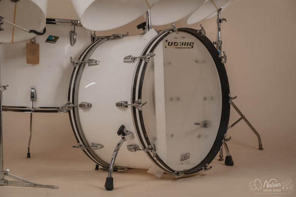 1970's Ludwig 'Power Factory' in White Vistalite - 14x24, 6.5x10, 8x12, 9x13, 10x14, 12x15, 16x18