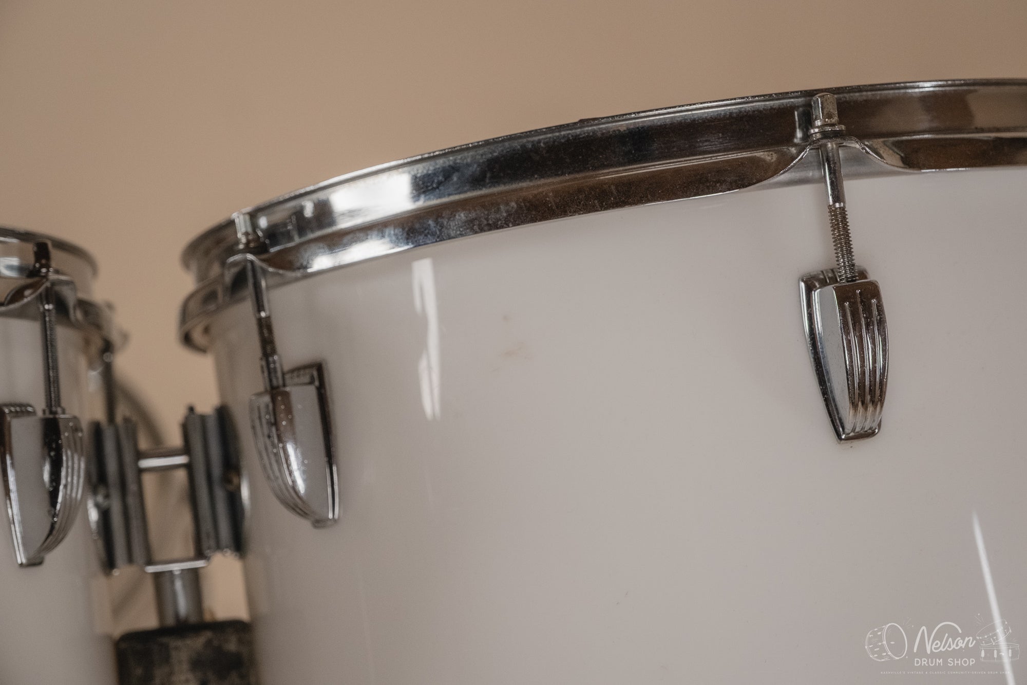1970's Ludwig 'Power Factory' in White Vistalite - 14x24, 6.5x10, 8x12, 9x13, 10x14, 12x15, 16x18