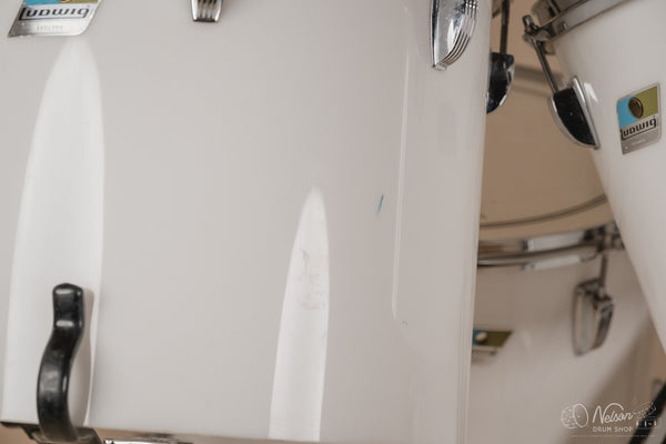 1970's Ludwig 'Power Factory' in White Vistalite - 14x24, 6.5x10, 8x12, 9x13, 10x14, 12x15, 16x18