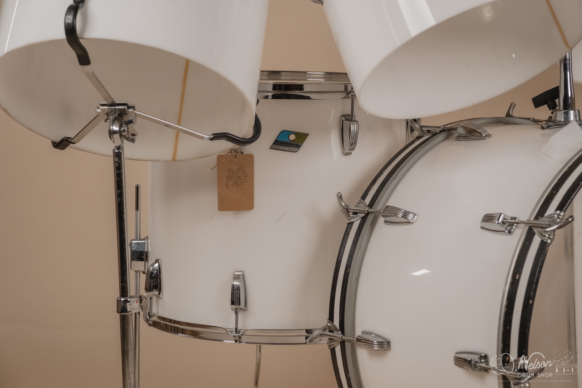 1970's Ludwig 'Power Factory' in White Vistalite - 14x24, 6.5x10, 8x12, 9x13, 10x14, 12x15, 16x18