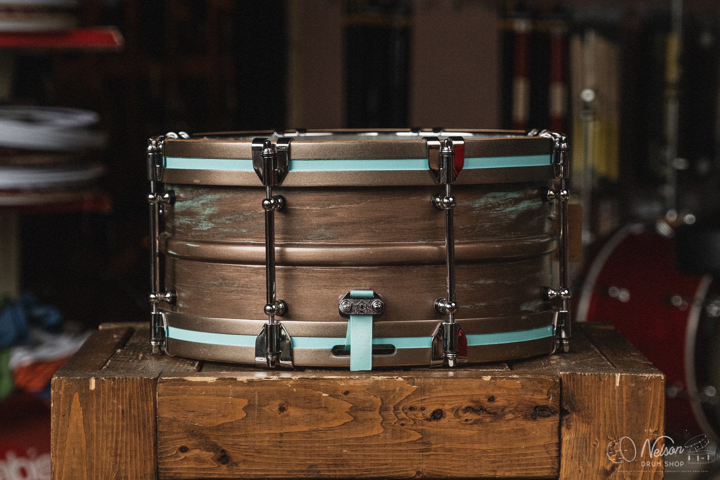 Woods Custom Drums Copper Patina Over 6 Ply Ash - 6.5x14 – Nelson